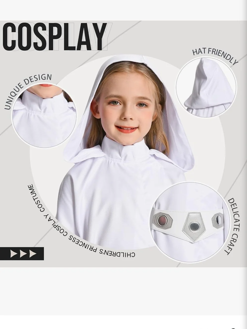 White Hooded Galactic Princess Kids Costume